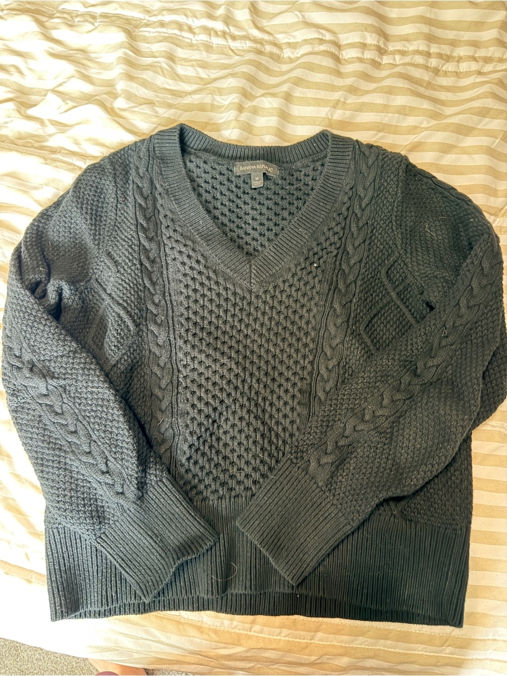 Banana Republic Women’s V-Neck Cable Knit Sweater in Black